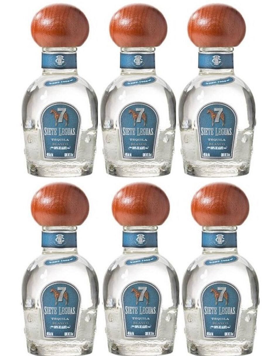 Caja de tequila 7 Leguas tipo Blanco 6 piezas 50 ml c/u