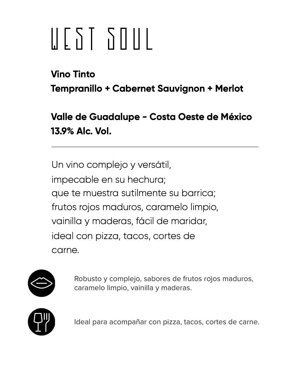 Vino tinto West Soul tempranillo, merlot, cabernet sauvignon 750 ml