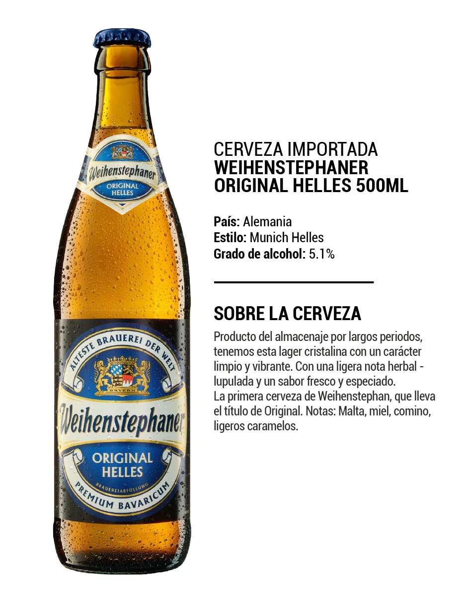 Cerveza clara Weihenstephaner lager lúpulo 500 ml