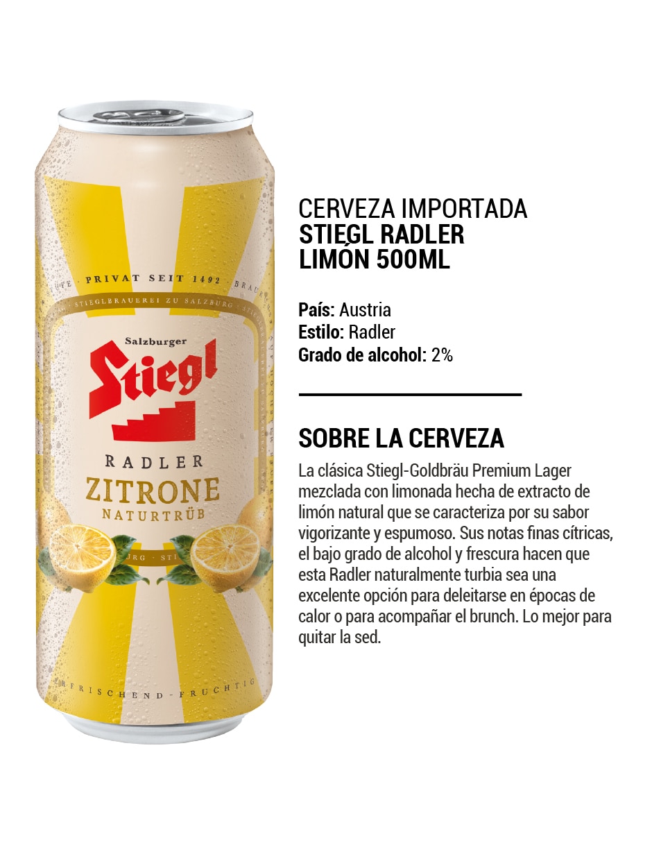 Cerveza clara Stiegl light frutal 500 ml