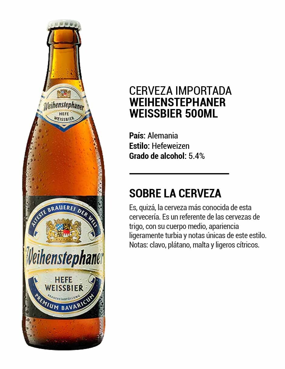 Cerveza clara Weihenstephaner frutal 500 ml