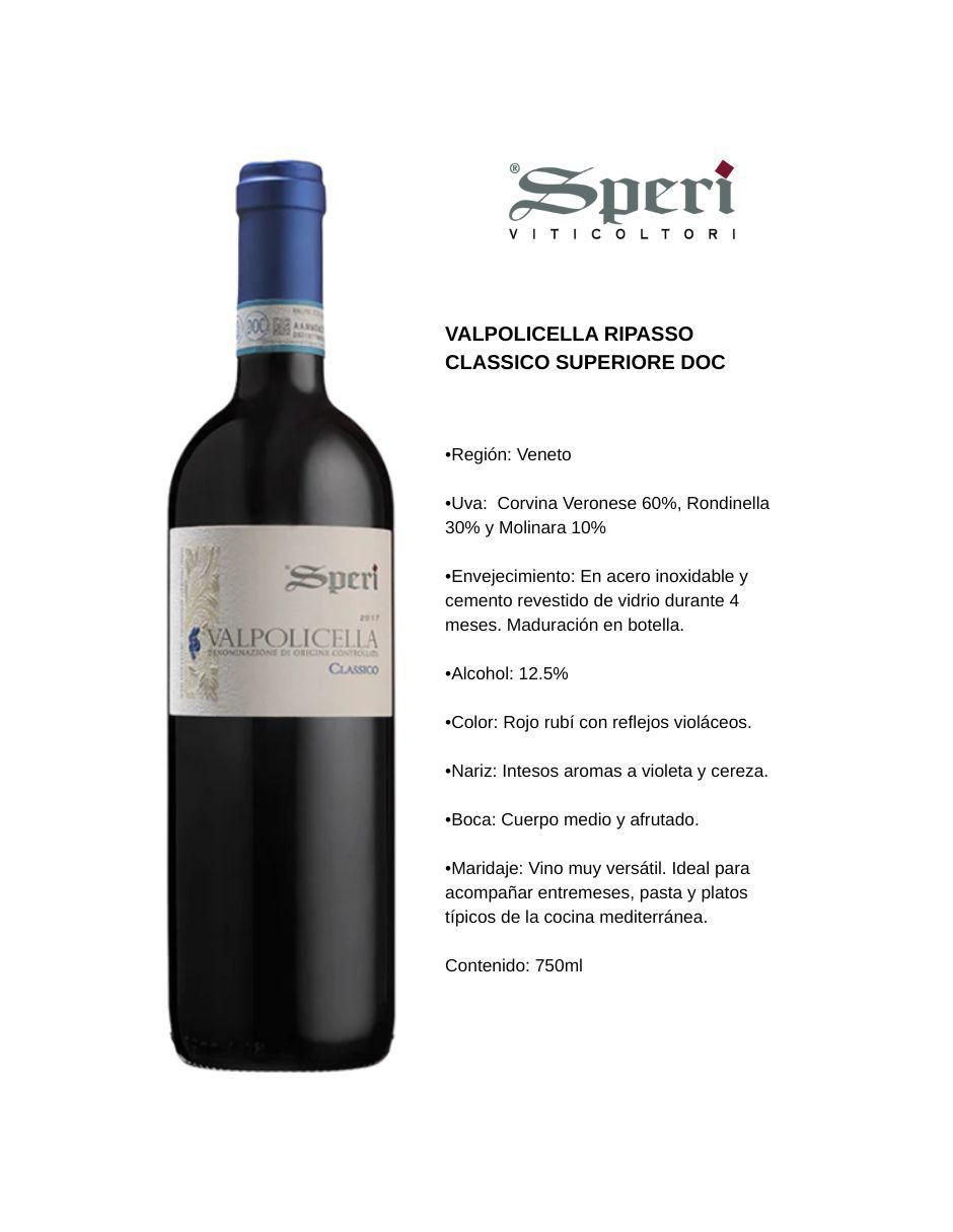 Vino tinto speri corvina veronesa, rondinella y molinara 750 ml Vino tinto speri corvina veronesa, rondinella y molinara 750 ml
