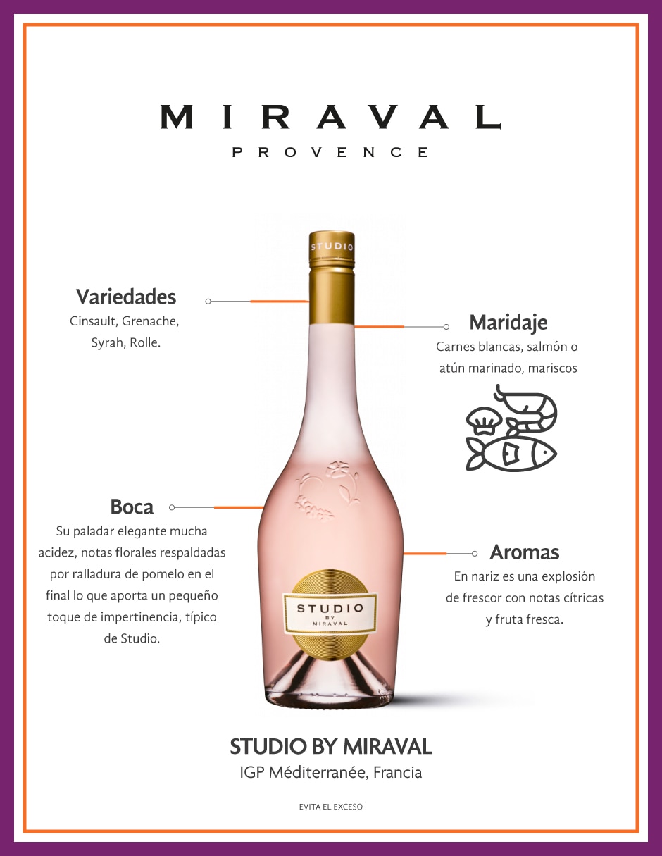 Vino rosado Grenache blanca Studio Francia 750 ml 2