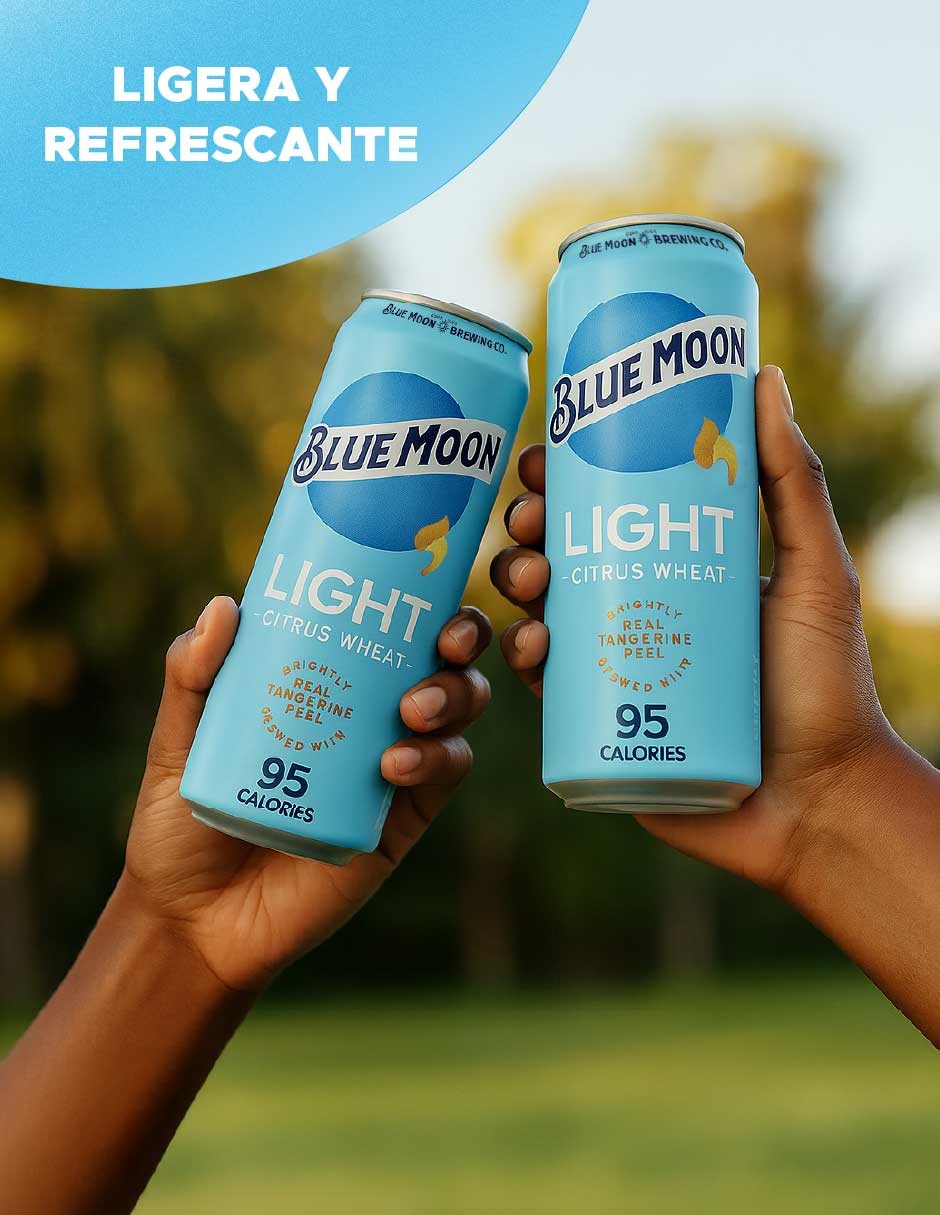Cerveza clara blue moon moon light lager herbal y cítrico 355 ml 2