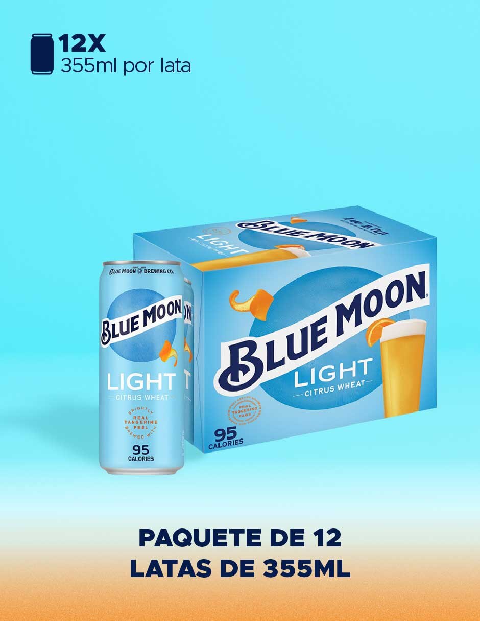 Cerveza clara blue moon moon light lager herbal y cítrico 355 ml 8