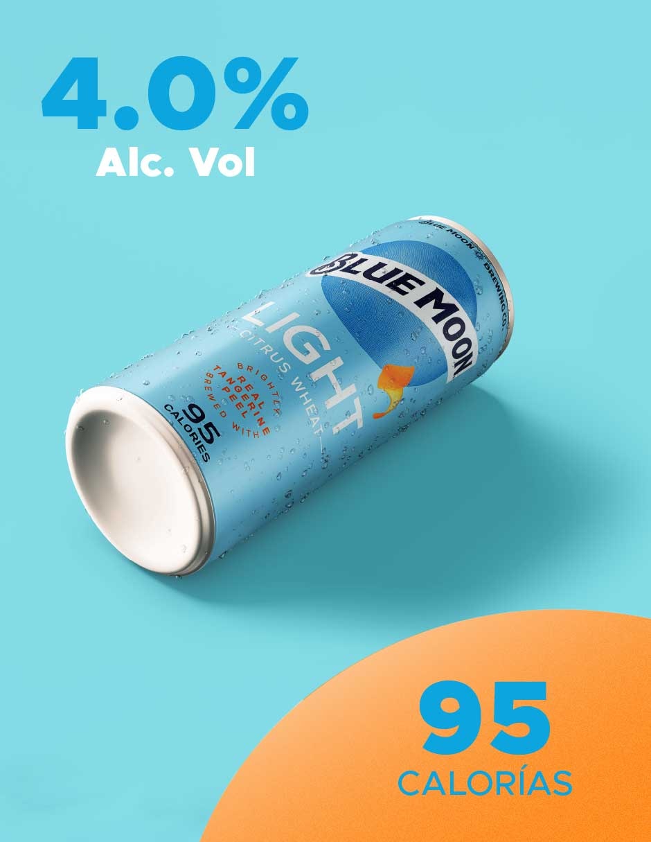 Cerveza clara blue moon moon light lager herbal y cítrico 355 ml 3