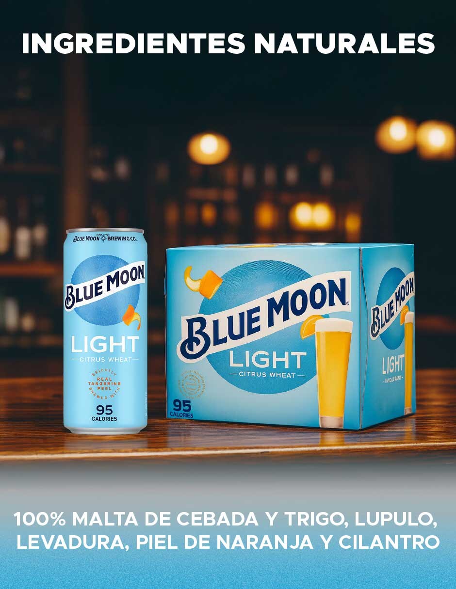 Cerveza clara blue moon moon light lager herbal y cítrico 355 ml 7