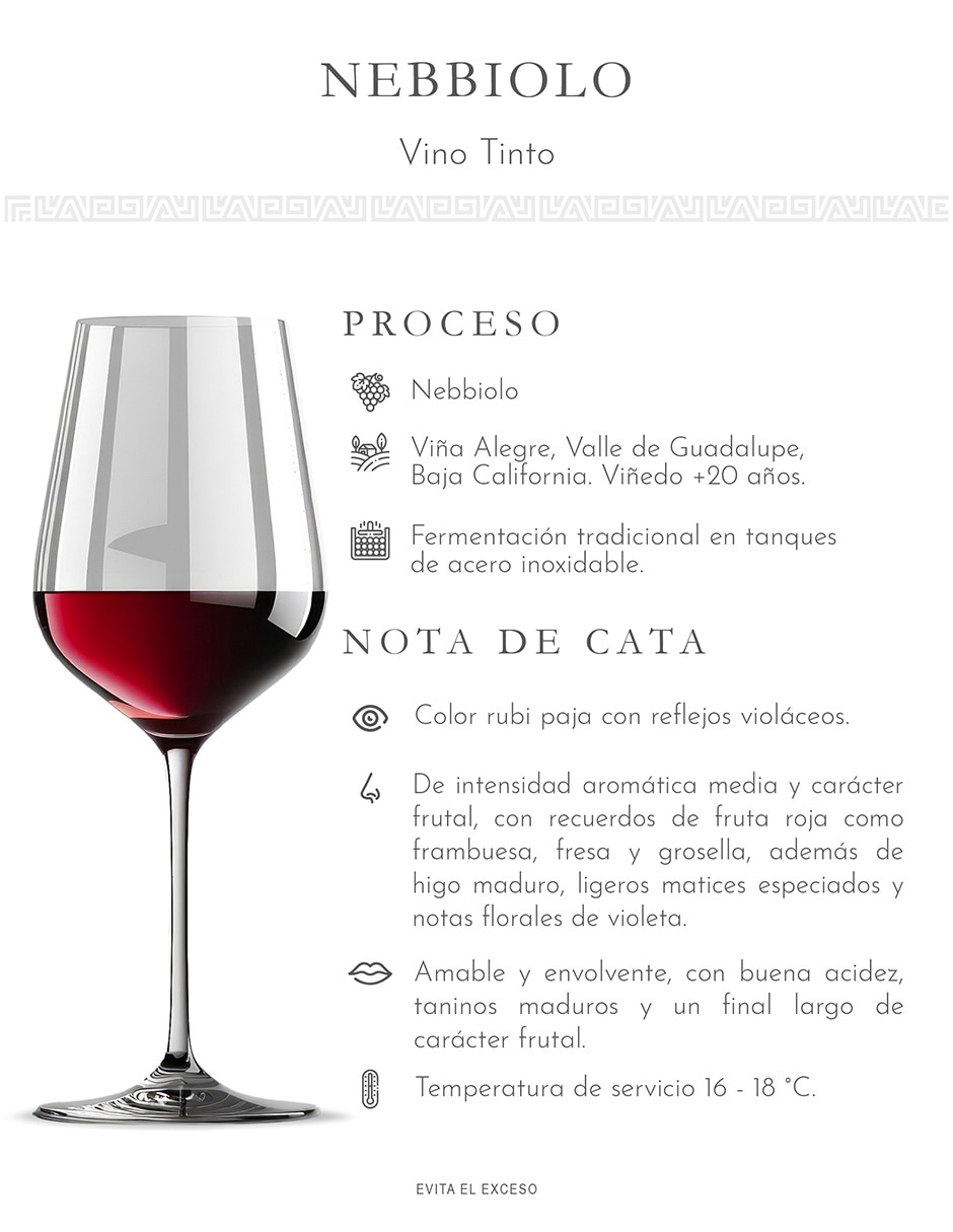 Set de vino tinto Nebbiolo Uvas Orgánicas México